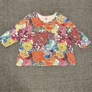 Vicki Wayne Paisley 3/4 Sleeve Top